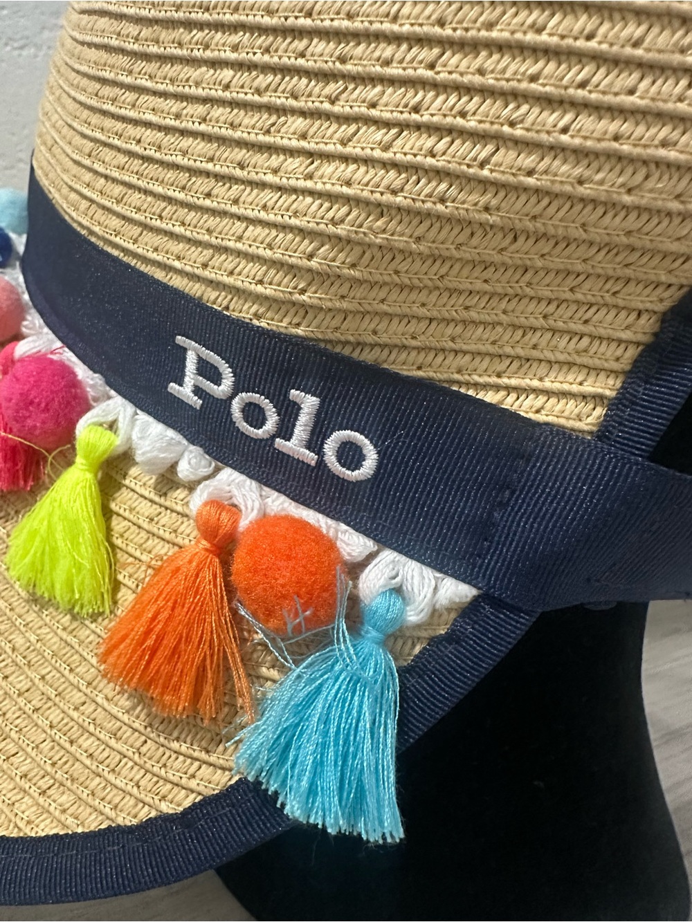Polo Golf Ralph Lauren STRAW Hat Floppy Paper Womens One Size Black trim